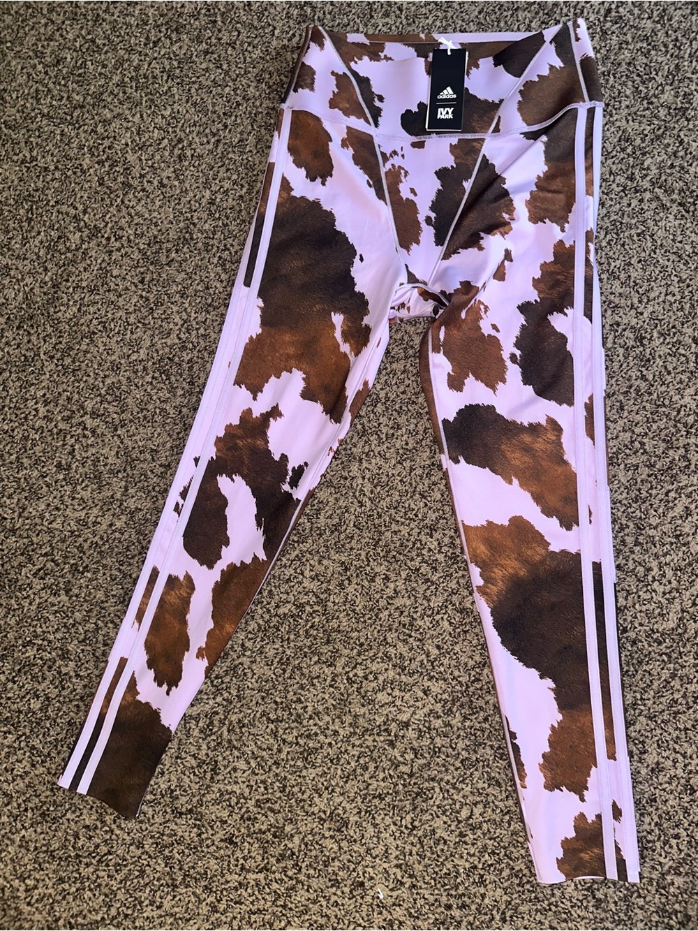 WOMENS Adidas x Ivy Park Lavender & Brown Cow-Print women’s Leggings